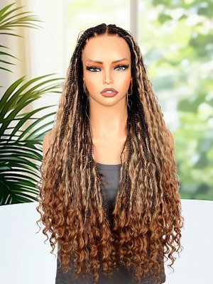 Lwigs Most-Fit Cap Pre-Braided Endless Style Ombre Color Knotless 180% Density Real HD Full Lace Wig UD02