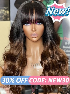 Lwigs New Arrival Bleached Knots Ombre Brown Color Clean Hairline HD Lace 360 Lace Wig Body Wave With Bangs NEW47