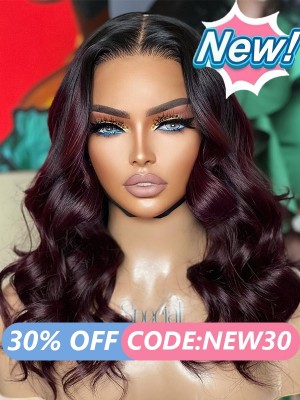 Lwigs New Arrival Ombre Dark Burgundy Color Body Wave Undetectable HD 13x6 Lace Front Wig Beginner Friendly NEW60