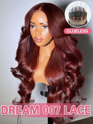 Lwigs New Arrivals 7x5.5 Dream 007 Lace Front Quick Glueless Burgundy Color Body Wave Invisible Knots Wear & Go Wigs PR01