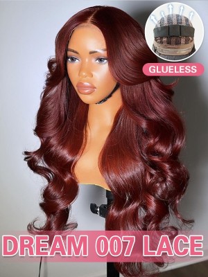 Lwigs New Arrivals 8x6 Dream 007 Lace Front Quick Glueless Burgundy Color Body Wave Invisible Knots Wear & Go Wigs PR01