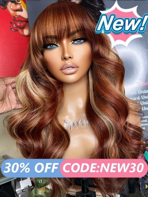 Lwigs New Arrivals Clean Hairline HD Lace Brazilian Hair Orange Brown Highlight Color 13x6 Lace Wigs With Bangs NEW55