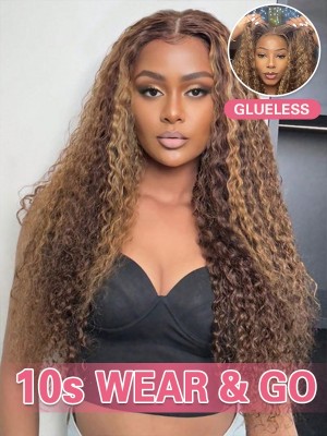 Lwigs New Arrivals Dream 007 Lace Brown Color With Blonde Highlights 7x6 Rear And Go Curly Style Glueless Lace Wig PR20