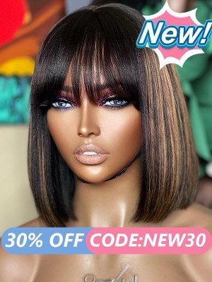 Lwigs New Arrivals Highlight Color Human Hair Lace Wigs Short Bob Haircut 13x6 HD Lace Front Wig With Bangs NEW61