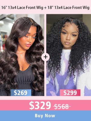 Lwigs New Arrivals Pay 1 Get 1 Free 100% Virgin Human Hair 16 Body Wave & 18 Curly Hairstyles 13x4 HD Lace Front Wig CS11