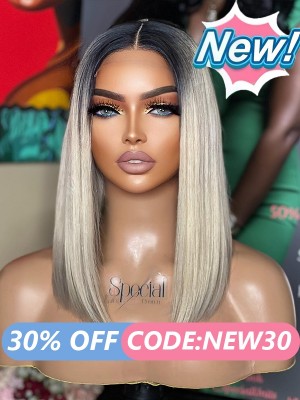 Lwigs New Arrivals Short Bob Dark Roots Ombre Color Middle Part Natural Hairline Invisible 13x6 HD Lace Front Wigs NEW65