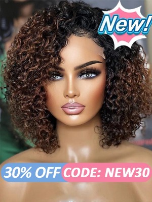 Lwigs New Arrivals Short Curly Wig Undetectable HD Lace Ombre Brown Color 360 Lace Wig With Pre-plucked Hairline NEW51