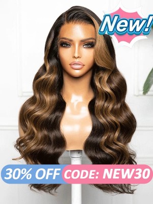 Lwigs New Arrivial Black Girl Magic Ombre Highlight Color Brazilian Human Hair Side Part Wavy 360 HD Lace Wigs NEW37