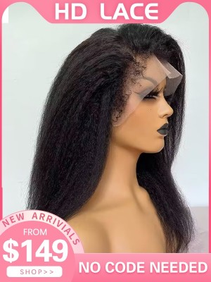 Lwigs New Arrivials 4C Edges Human Hair 150% Density HD Lace 13x4 Lace Front Wig Kinky Straight With Curly Babyhair NEW30