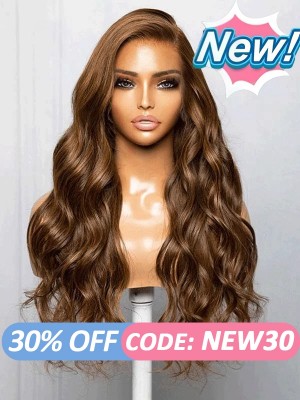 Lwigs New Style Top Quality Clean Hairline Brazilian Hair Brown Color Side Part Wavy Hair 360 HD Clear Lace Wigs NEW38