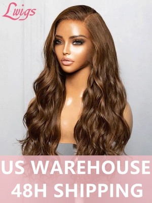 Lwigs New Style Top Quality Clean Hairline Brazilian Hair Brown Color Side Part Wavy Hair 360 HD Clear Lace Wigs NEW38