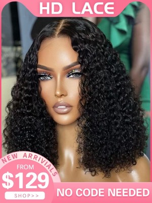 Lwigs Top Quality 180% Density HD Lace Pre Plucked Curly Bob Human Hair 5x5 Lace Closure Wigs Pre-bleached Knots NEW27