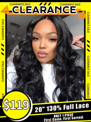 Lwigs Clearance Special Offer Wavy Hairstyles 20 Inches Virgin Human Hair #1 Jet Black Color No Combs No Straps Full Lace Wig TH08