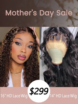 Mother's Day Love 5X5 HD Lace Closure Wigs Deep Curly Highlights With Body Wave Virgin Hair MD04