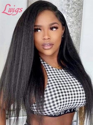 Natural Color Brazilian Kinky Straight Human Hair Wig Yaki Straight Undetectable Lace Front Virgin Hair Wigs Lwigs20