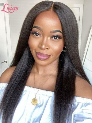 Natural Color Wig For Sale HD Lace Virgin Kinky Straight Remy Human Hair High Yaki Glueless Undetectable Full Lace Wig Lwigs80