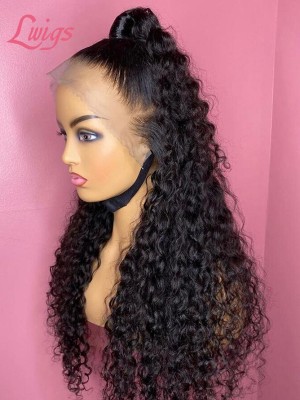 Natural Color Pre Plucked Clean Hairline Human Virgin Hair Front Wigs Undetectable HD Lace Wavy Curls 13x6 Frontal Wig Lwigs129
