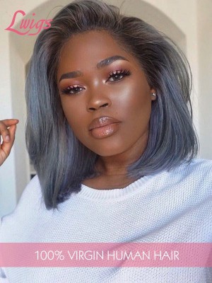 Bob Wig Human Hair 180% Density Ombre Grey Color Hair 13x4 Transparent Lace Front Wig Bleached Knots Bob Haircut With Ombre Color Lwigs229