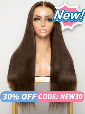 New Arrival Bleached Knots #3 Dark Brown Color Virgin Brazilian Human Hair Silky Straight 360 HD Lace Wigs NEW02