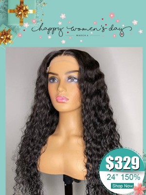 Women's Day Undetectable HD Lace Bleached Knots 13x6 Lace Front Wig Brazilian Human Hair Curly Wig Middle Part WD02