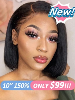 Pre-plucked Hairline Brazilian Human Hair Only $99 Side Part Bob Hairstyle 10 Inch C-Part Lace Wigs Lwigs252