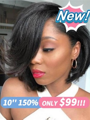 New In Short Bob Human Hair Lace Front $99 Only 10 Inch Light Yaki Bob Haircut C-Part Lace Wig For Black Women Lwigs264