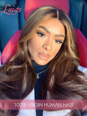 New Shipped Ombre Honey Brown Dream HD Lace Frontal Human Hair Wigs Wavy/ Straight Highlights Ash Blonde Brown 360 Lace Wig Pre Plucked Full End Lwigs335