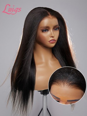 NEW Updated Pre-plucked Natural Yaki Hairline Undetectable Transparent Lace Human Hair 13x4 Kinky Straight Wigs Lwigs43