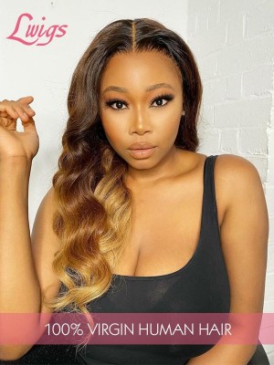 Ombre Chestnut Brown With Honey- brown Hair End Soft Virgin Hair 360 Lace Wig Body Wave Frontal Wigs Hairline Pre Plucked Lwigs359