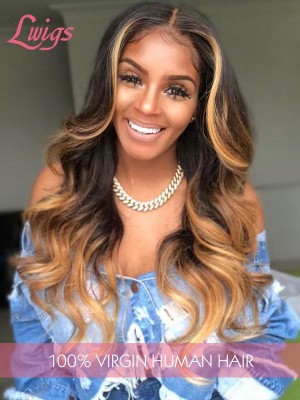 HD Lace Fashion Ombre Blonde Color 6" Parting Body Wave Bleached Knots 360 Lace Wig With Pre-plucked Hairline Lwigs182