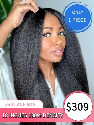 ONLY 48H SALE 18 Inch Yaki Straight Wig 180% Density HD Lace Wig Bleached Knots Brazilian Hair 360 Wig For Sale SP02