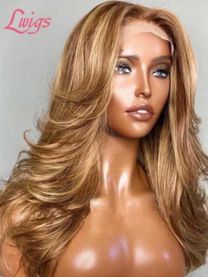 Orange Brown Highlight Body Wave Human Hair HD Lace Front Wig Lwigs312