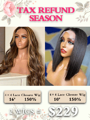 Pay 1 Get 2 Wigs Highlight Blonde Mixed Brown Hair Wavy Texture Lace Closure Wig Plus Bob Cut Plucked Lace Wig TAX14