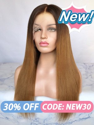 Preplucked Straight Wig Hairstyles HD Lace Baby Hair Brown Ombre Color 360 Lace Front Brazilian Human Hair Wig NEW08