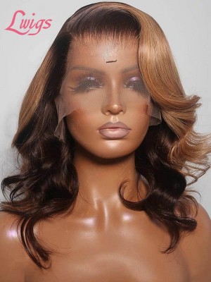 Sexy Blonde Highlights Short Bob Loose Wavy Style Lace Front Wig Virgin Hair Undetectable HD Lace For Summer Lwigs29