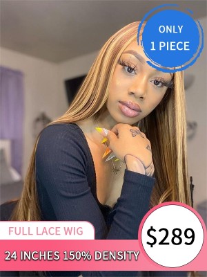 Special Sale Undetectable HD Full Lace Wig Human Hair 24 Inches 150% Density Highlight Color Pre-plucked Hairline SP04