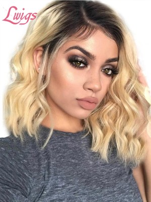 T#1b#613 Brazilian Vigin Hair Natural Wave Short Bob Ombre Blonde Color Hair 13x4 Lace Front wigs Lwigs105