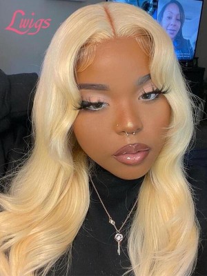 Transparent Swiss Lace 613 Blonde Color Frontal  Lace Wig Thick Body Wave Human Hair With Single Knots Lwigs342