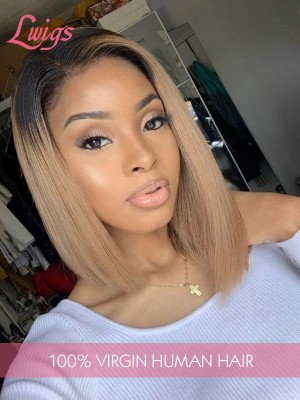 Two Tone Ombre Color #1b14 Light Brown Short Bob Style 100% Brazilian Virgin Human Hair 13X6 Lace Front Wigs [LWigs66]