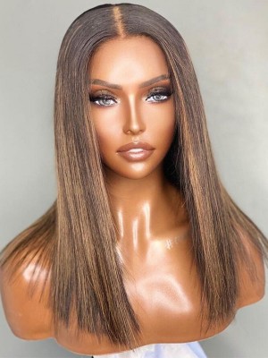 Undetectable HD 360 Lace Wig Highlights Bob Blunt Wig Glueless Install Virgin Hair 360W01