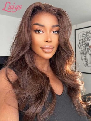 Undetectable HD Swiss Lace 6" Parting Body Wave Bleached Knots Brown Color 13x6 Lace Frontal Wig With Pre-plucked Hairline Lwigs182