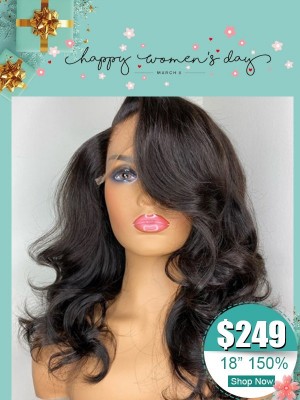 Women Day's Natural Color Wig Lace Front 13x6 Body Wave Brazilian 100% Human Hair Wavy Hair HD Lace Bleached Knots WD01