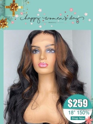 Women's Day Super Deal High Light Color Body Wave Wig With Pre-Plucked Hairline Brazilian Virgin Human Hair Middle Part Lace Front Wave Wig WD06
