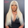 Pre-plucked Natural Hairline #613 Blonde Hair Color HD Lace 13x4 Lace Front Wigs Layered Silky Straight With Bangs Lwigs77
