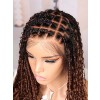 Lwigs Most-Fit Cap Ombre Brown Tiny Knots 180% Density Side Part HD Full Lace Knotless Long Braided Wig UD21