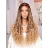 Lwigs Most-Fit Cap Ombre Blonde Color Knotless Boho Curls Braided HD Full Lace Wigs With Baby Hair UD17