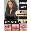 24H Shipping Human Hair Wig Affordable 13x6 Kinky Straight Clearance Sale Bleached Knots 180% Density Pre-plucked Brown Lace Wig KC08