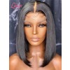 Bleached Knots Undetectable HD Dream Swiss Lace Natural Black Color Short Bob Haircut Silk Straight 360 Lace Wigs Lwigs227