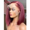 #99J Bleached Knots Bob Haircut Human Hair Pre-Plucked Hairline C-Part Lace Wig Burgundy Color Wigs Lwigs315