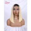 Brazilian Front Lace Wig Human Hair Ombre Blonde Color Hair #613 Wig With Black Roots Short Bob Wig 13x4 180 Density Lwigs73